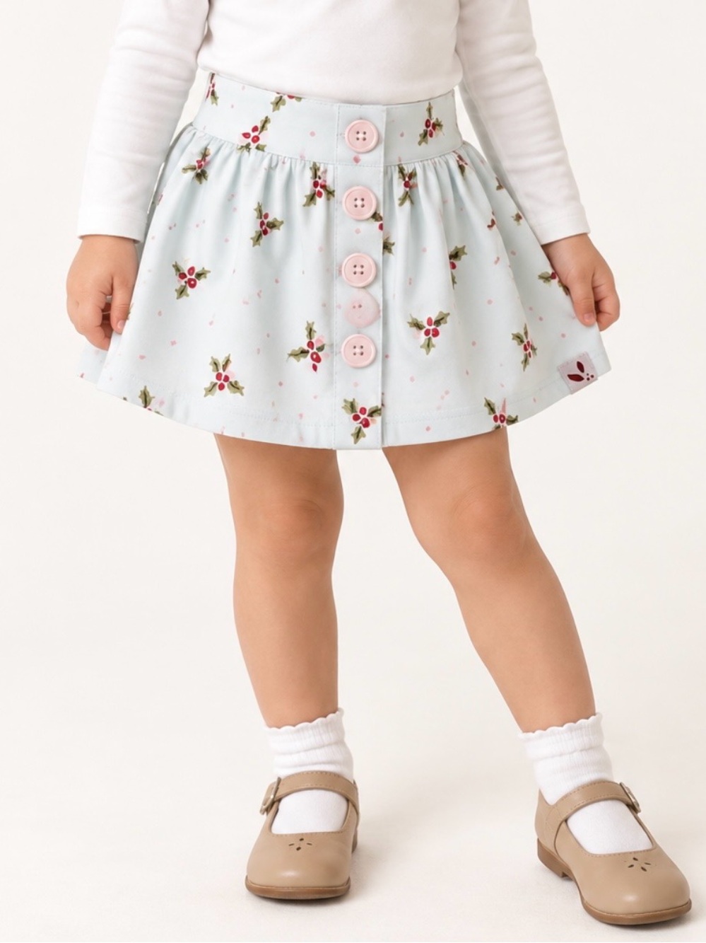 SweetHoney Girls 2T Holly Berry Button Front Skort Built-In Shorts